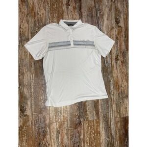 Mens Travis Mathew White Polo Shirt Size XL Striped Palm Tree Design Golf